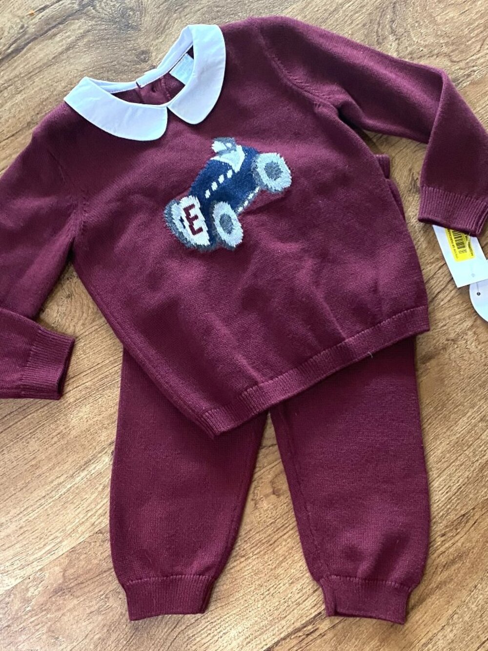 NWT EDGEHILL COLLECTIONS Knit Collred Sweater/Pants Outfit-Car Design-12Months
